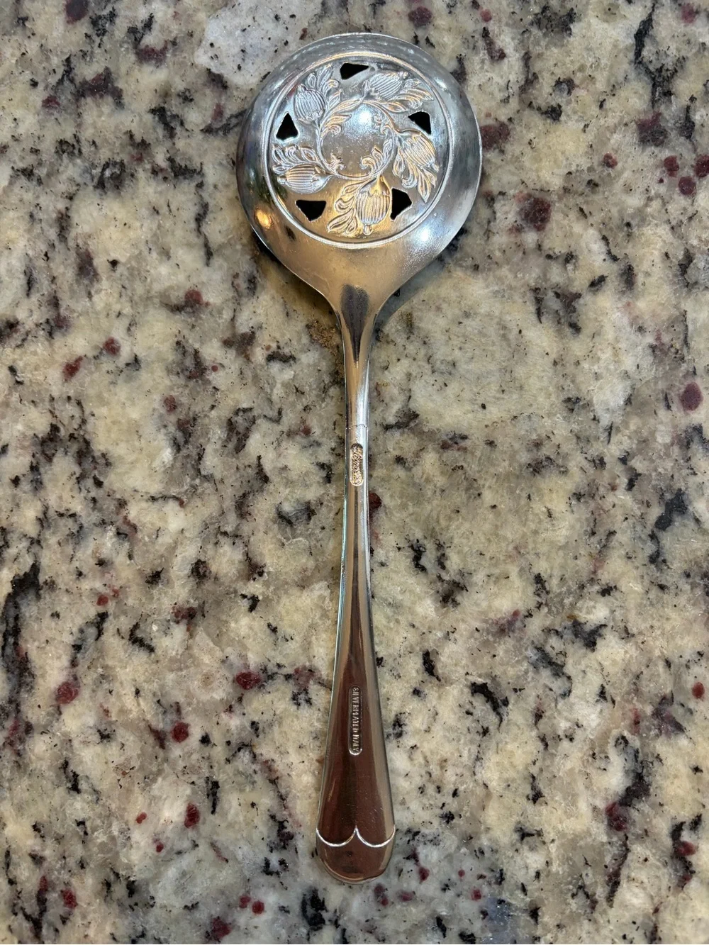 Vintage Leonard Silver Plated Serving Spoon and Crystal Glass Tray 1970s